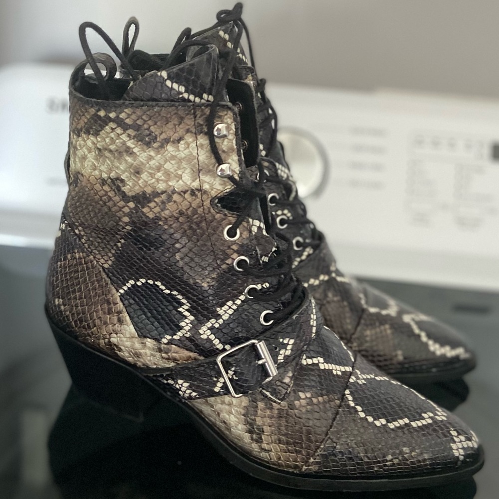 All Saints - Snake Print Katy lace up Ankle Boot - 39